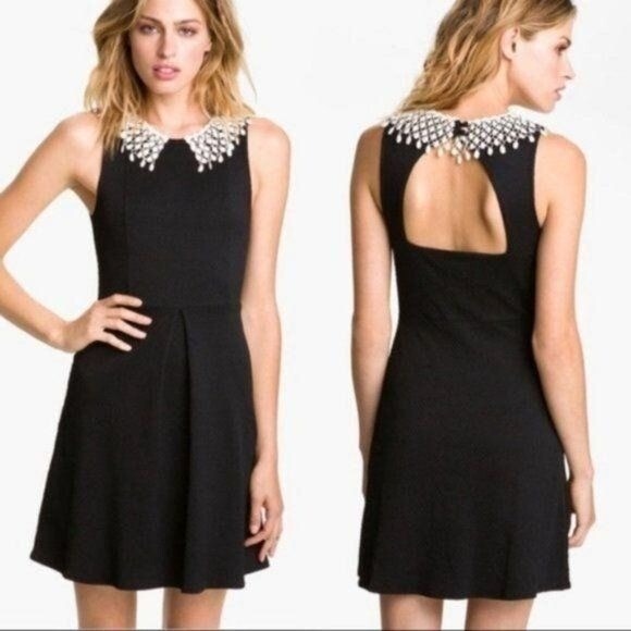 FREE PEOPLE Small Waffle Knit Black Dress With Crocheted Collar Sleeveless - Picture 2 of 11